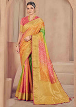 Load image into Gallery viewer, Green &amp; Yellow Zari Woven Raw Silk Saree