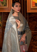 Load image into Gallery viewer, Steel Grey Handloom Weaving Tussar Silk Saree
