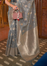 Load image into Gallery viewer, Steel Grey Handloom Weaving Tussar Silk Saree