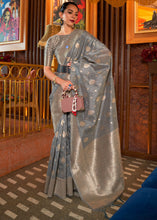 Load image into Gallery viewer, Steel Grey Handloom Weaving Tussar Silk Saree