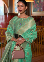 Load image into Gallery viewer, Medium Spring Green Handloom Weaving Tussar Silk Saree