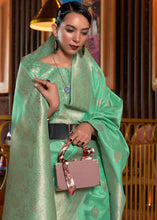 Load image into Gallery viewer, Medium Spring Green Handloom Weaving Tussar Silk Saree
