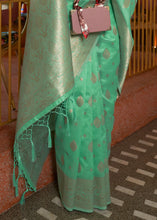 Load image into Gallery viewer, Medium Spring Green Handloom Weaving Tussar Silk Saree