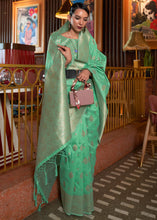 Load image into Gallery viewer, Medium Spring Green Handloom Weaving Tussar Silk Saree