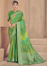 Load image into Gallery viewer, Shades Of Green Zari Woven Raw Silk Saree