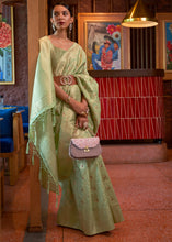 Load image into Gallery viewer, Sage Green Woven Tussar Silk Saree
