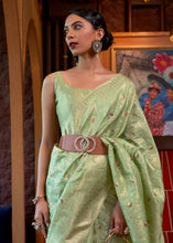 Load image into Gallery viewer, Sage Green Woven Tussar Silk Saree
