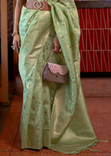 Load image into Gallery viewer, Sage Green Woven Tussar Silk Saree