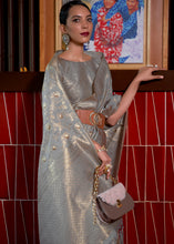 Load image into Gallery viewer, Argent Grey Woven Tussar Silk Saree
