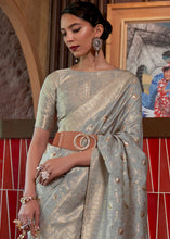 Load image into Gallery viewer, Argent Grey Woven Tussar Silk Saree