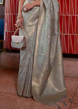 Load image into Gallery viewer, Argent Grey Woven Tussar Silk Saree