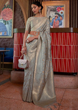 Load image into Gallery viewer, Argent Grey Woven Tussar Silk Saree