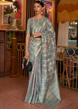 Load image into Gallery viewer, Shades Of Grey Handloom Weaving Linen Silk Saree