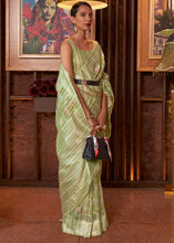 Load image into Gallery viewer, Shades Of Green Handloom Weaving Linen Silk Saree