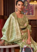 Load image into Gallery viewer, Shades Of Green Handloom Weaving Linen Silk Saree