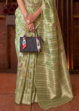 Load image into Gallery viewer, Shades Of Green Handloom Weaving Linen Silk Saree