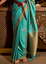 Load image into Gallery viewer, Teal Blue Copper Zari Woven Designer Silk Saree