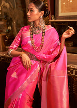 Load image into Gallery viewer, Hot Pink Copper Zari Woven Designer Silk Saree
