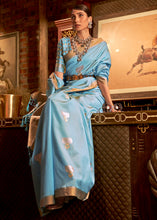 Load image into Gallery viewer, Cyan Blue Copper Zari Woven Designer Silk Saree