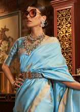 Load image into Gallery viewer, Cyan Blue Copper Zari Woven Designer Silk Saree