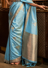 Load image into Gallery viewer, Cyan Blue Copper Zari Woven Designer Silk Saree