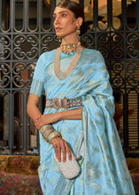 Load image into Gallery viewer, Capri Blue Handloom Woven Designer Silk Saree