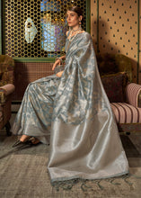 Load image into Gallery viewer, Steel Grey Handloom Woven Designer Silk Saree