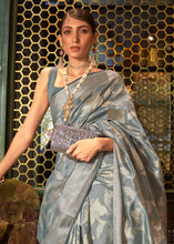 Load image into Gallery viewer, Steel Grey Handloom Woven Designer Silk Saree