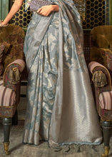 Load image into Gallery viewer, Steel Grey Handloom Woven Designer Silk Saree