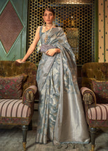 Load image into Gallery viewer, Steel Grey Handloom Woven Designer Silk Saree