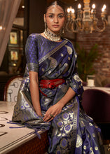 Load image into Gallery viewer, Indigo Blue Handloom Woven Satin Silk Saree