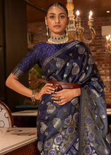 Load image into Gallery viewer, Indigo Blue Handloom Woven Satin Silk Saree