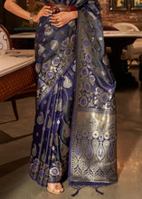 Load image into Gallery viewer, Indigo Blue Handloom Woven Satin Silk Saree