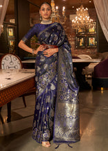 Load image into Gallery viewer, Indigo Blue Handloom Woven Satin Silk Saree