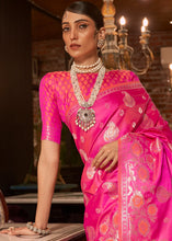 Load image into Gallery viewer, Fuscia Pink Handloom Woven Satin Silk Saree