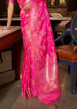 Load image into Gallery viewer, Fuscia Pink Handloom Woven Satin Silk Saree