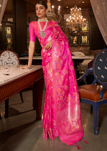 Load image into Gallery viewer, Fuscia Pink Handloom Woven Satin Silk Saree