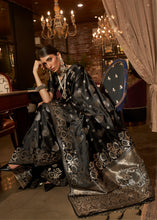 Load image into Gallery viewer, Midnight Black Handloom Woven Satin Silk Saree