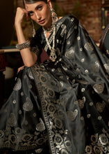 Load image into Gallery viewer, Midnight Black Handloom Woven Satin Silk Saree