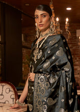 Load image into Gallery viewer, Midnight Black Handloom Woven Satin Silk Saree