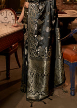 Load image into Gallery viewer, Midnight Black Handloom Woven Satin Silk Saree