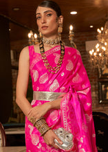 Load image into Gallery viewer, Hot Pink Handloom Woven Satin Silk Saree