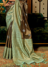 Load image into Gallery viewer, Green &amp; Brown Zari Woven Silk Saree with Tassels on Pallu