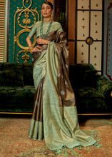 Load image into Gallery viewer, Green &amp; Brown Zari Woven Silk Saree with Tassels on Pallu