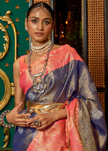 Load image into Gallery viewer, Blue &amp; Pink Zari Woven Silk Saree with Tassels on Pallu