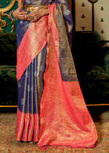 Load image into Gallery viewer, Blue &amp; Pink Zari Woven Silk Saree with Tassels on Pallu