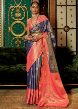 Load image into Gallery viewer, Blue &amp; Pink Zari Woven Silk Saree with Tassels on Pallu