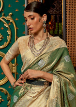 Load image into Gallery viewer, Green &amp; Golden Zari Woven Silk Saree with Tassels on Pallu