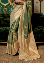 Load image into Gallery viewer, Green &amp; Golden Zari Woven Silk Saree with Tassels on Pallu
