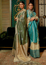 Load image into Gallery viewer, Green &amp; Golden Zari Woven Silk Saree with Tassels on Pallu